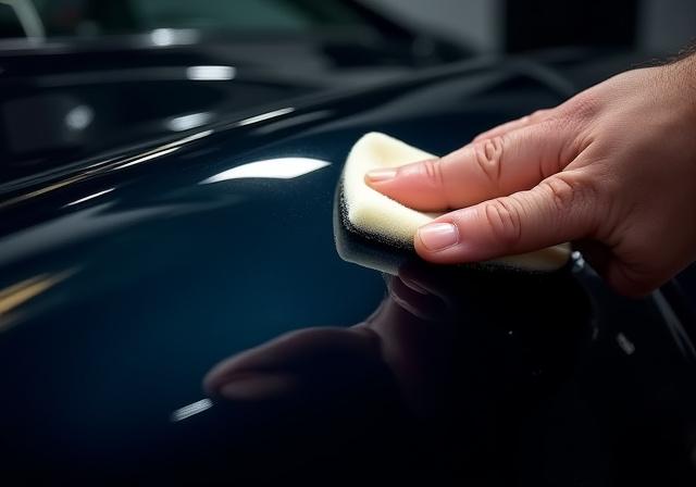 Application d'une cire de protection sur une carrosserie noire brillante